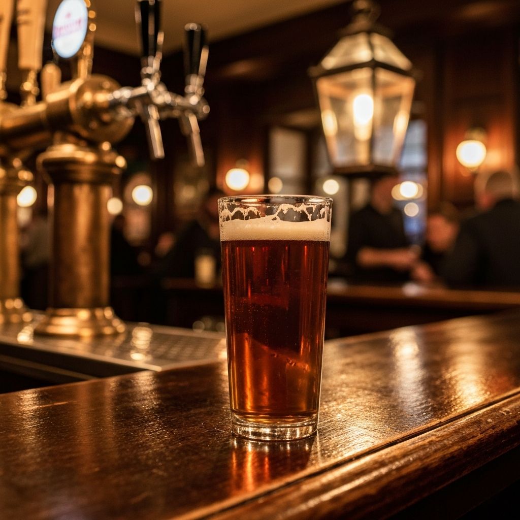 Kupferfarbenes Altbier in einem kleinen Becher aus Duesseldorf