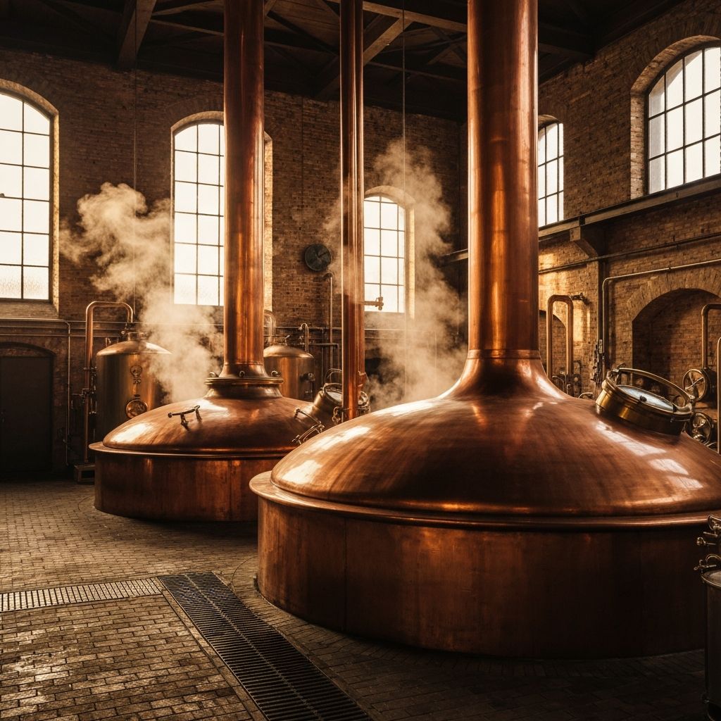 Kupferne Braukessel in einer traditionellen deutschen Brauerei