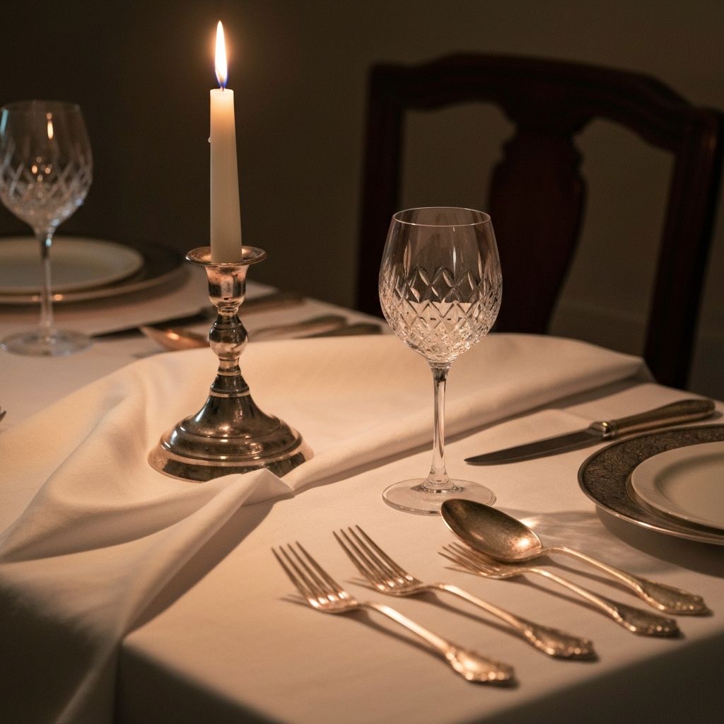 Kerzenlicht und Weinglaeer an einem deutschen Abendtisch