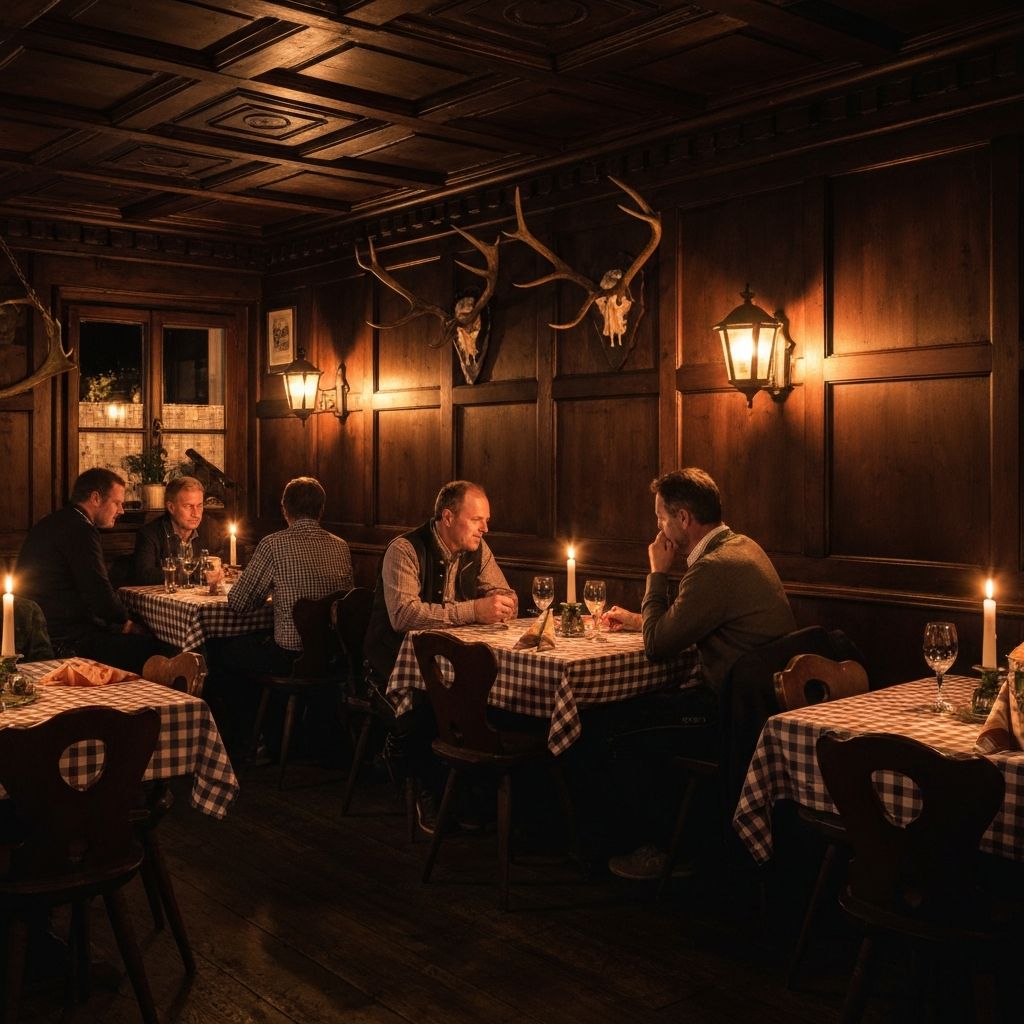 Gemutliches bayerisches Wirtshaus mit holzgetaefelten Waenden